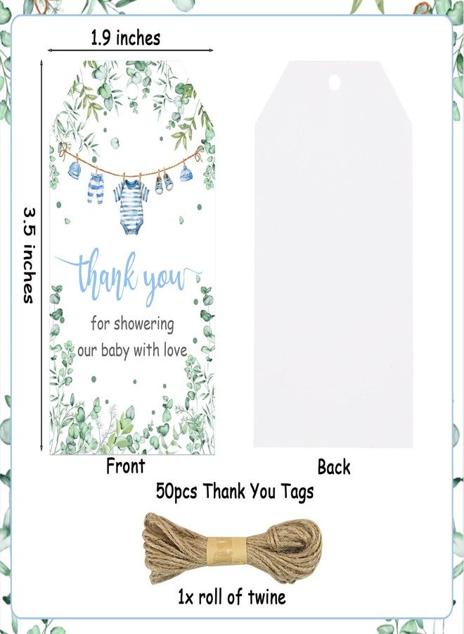 Serencatcher Baby Shower Thank You Tags Boy, 50pcs Greenery Blue Boy Clothes Thank You Tags with String Thank You for Showering Our Baby with Love Gift Tags for Baby Shower Party Favors - Image 5